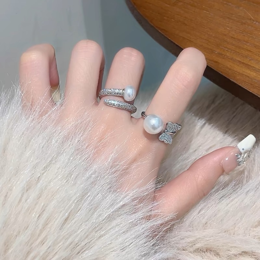Butterfly pearl ring set of 2pc